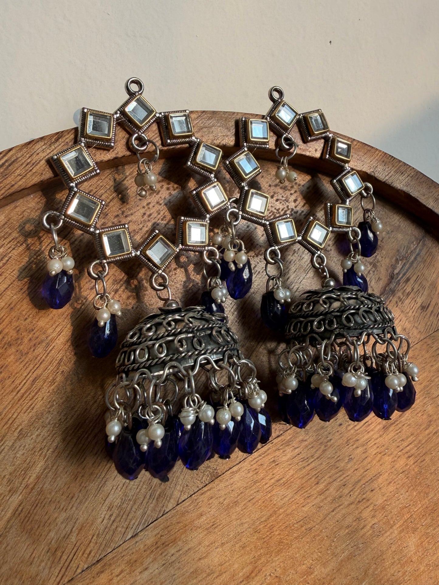 Nishika Blue Mirror Jhumkas
