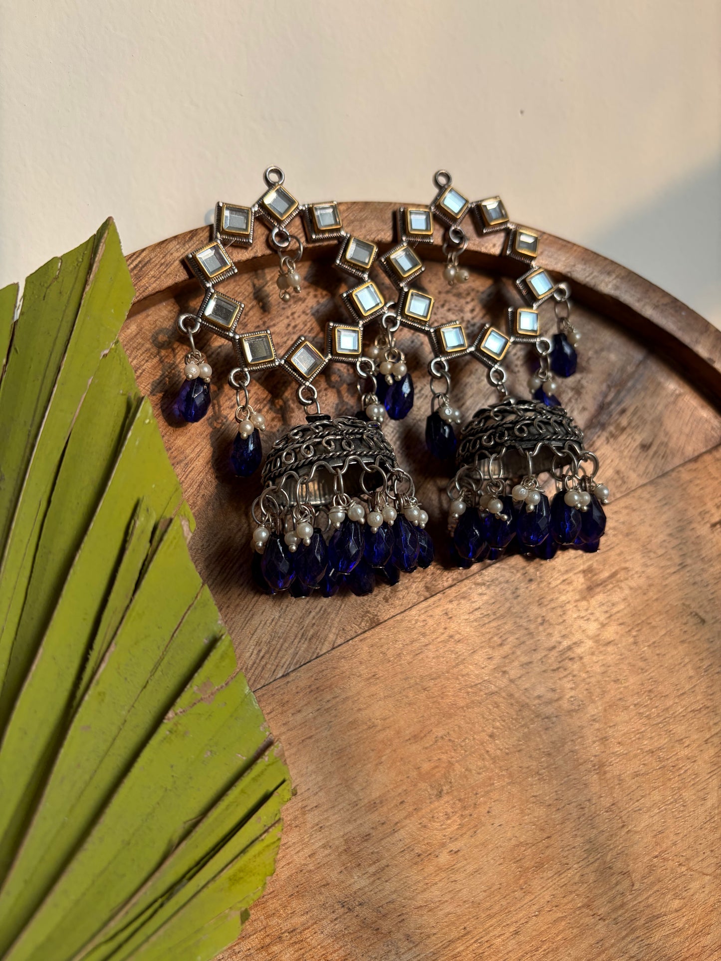 Nishika Blue Mirror Jhumkas