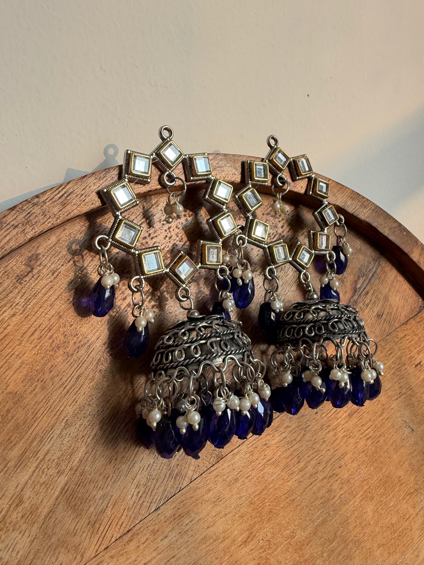 Nishika Blue Mirror Jhumkas