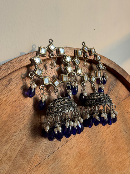 Nishika Blue Mirror Jhumkas